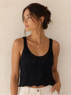 Love Riche Black Crochet Tank Top